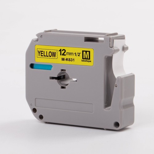 Brother PTouch M Series Compatible Label Tape, 12mm Black on Yellow, MK631